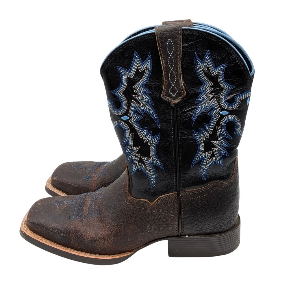 Ariat Cowboy Boots Youth 2 Boys Tombstone Earth/Black Square Leather Western